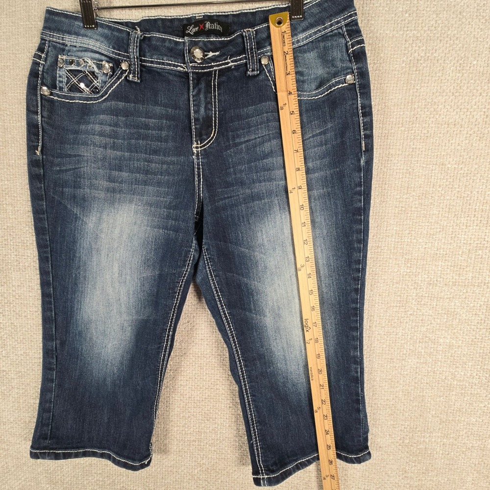 Love Nation Womens Embellished Capri Jeans Dark Wash Rhinestone Size 12 MC048184 - Picture 5 of 9